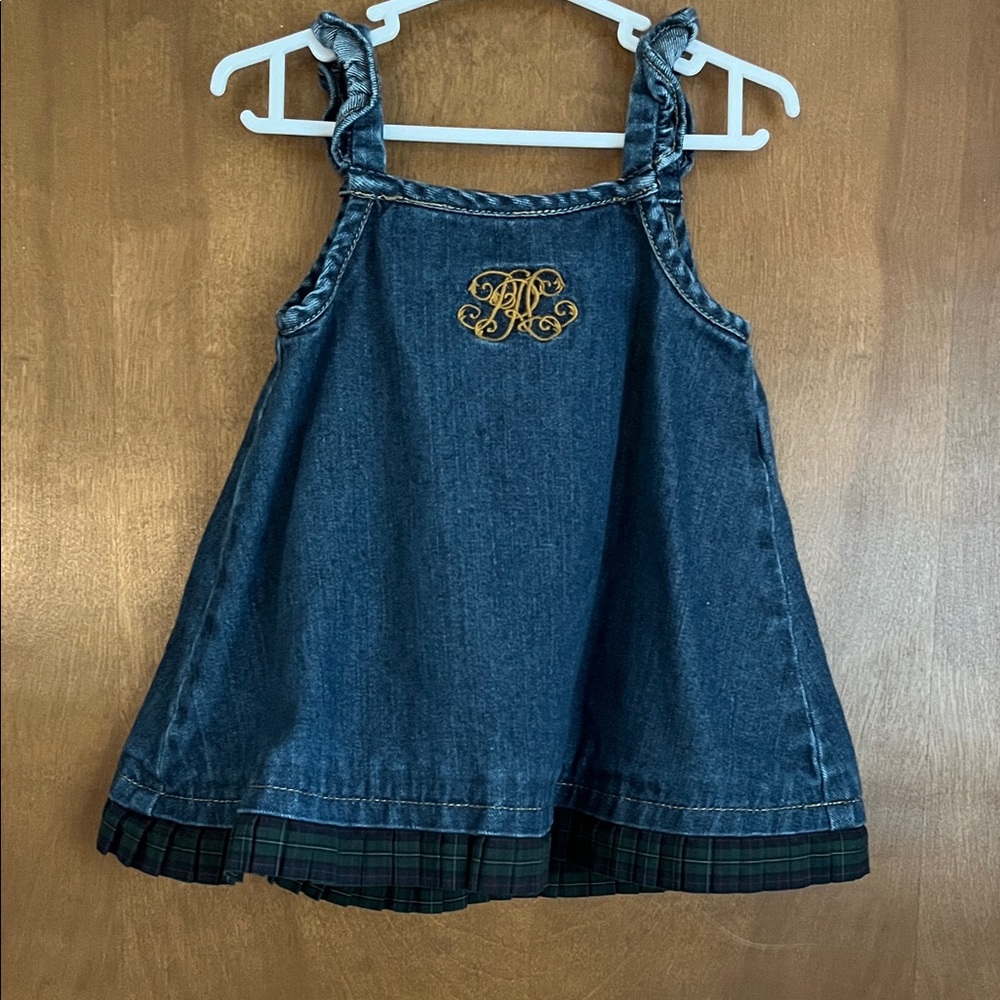 Ralph Lauren 12mo Denim Jumper  with Green Plaid Trim